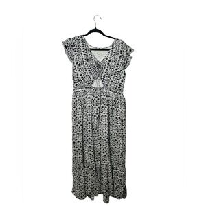Loft Beach Black and White Scroll Cutout Tiered Maxi Dress Lined‎ NWT Size XL